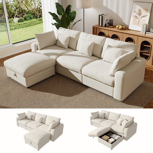 BedLuxury Large Modular Sectional Cloud Sofa with Removable Storage Ottoman, Extra Deep Seat Couch, Living Room Furniture