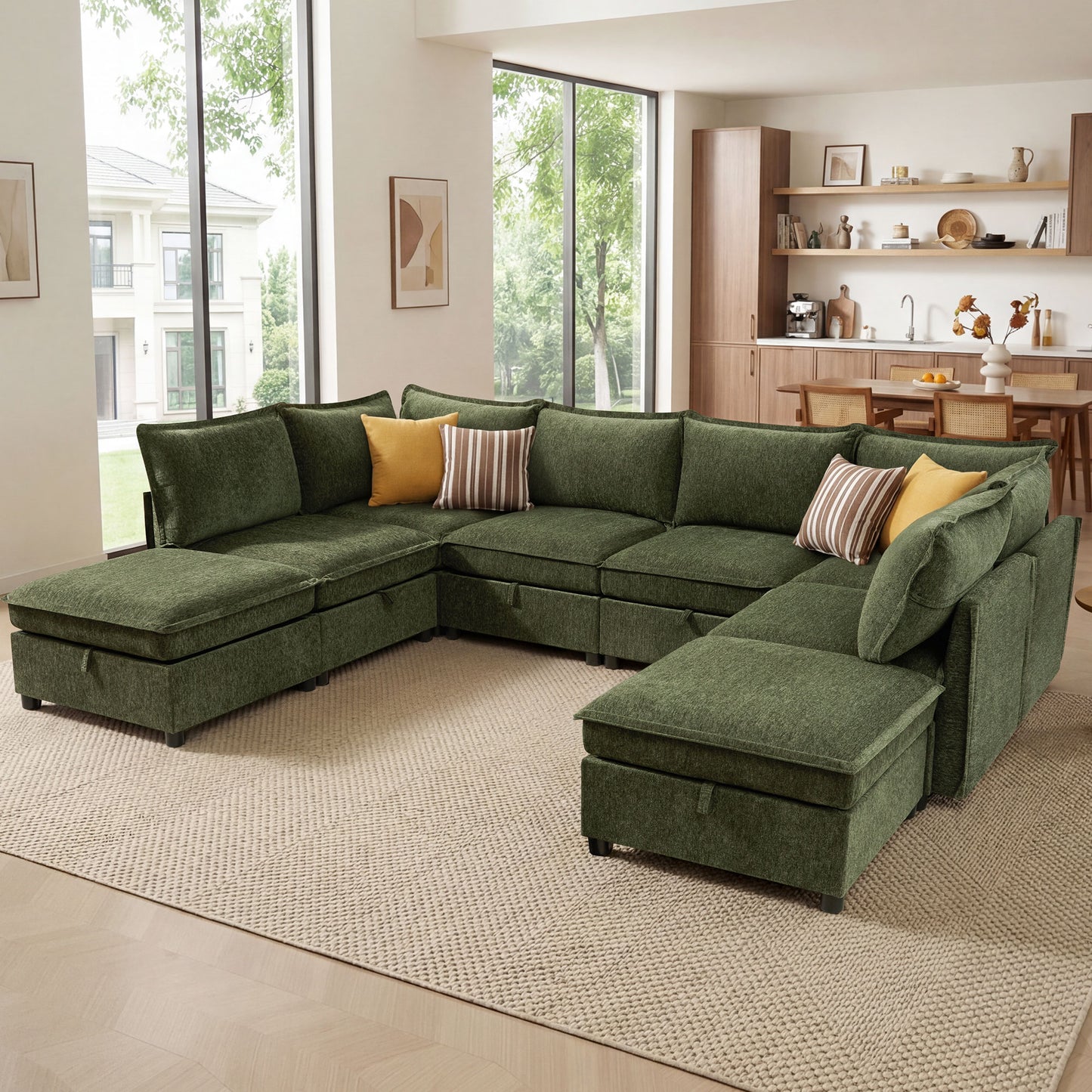 BedLuxury Modular Sectional Sofa with Storage, Modern Sofa Couch with Movable Ottoman for Living room, Office
