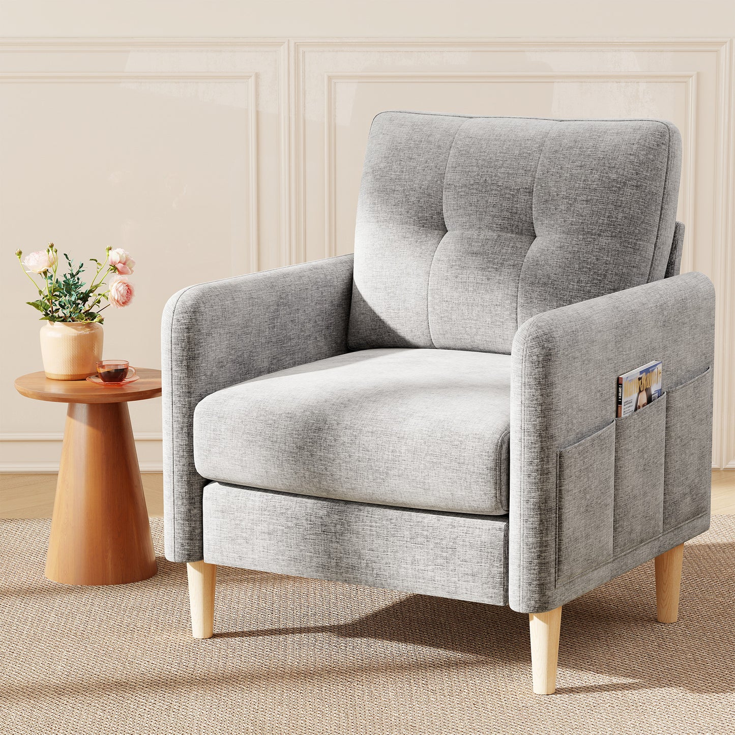 BedLuxury 31’’ High Back Accent Chair with Thick Cushion,Chenille sofa with Supportive Armrests for Living Room and Small Spaces