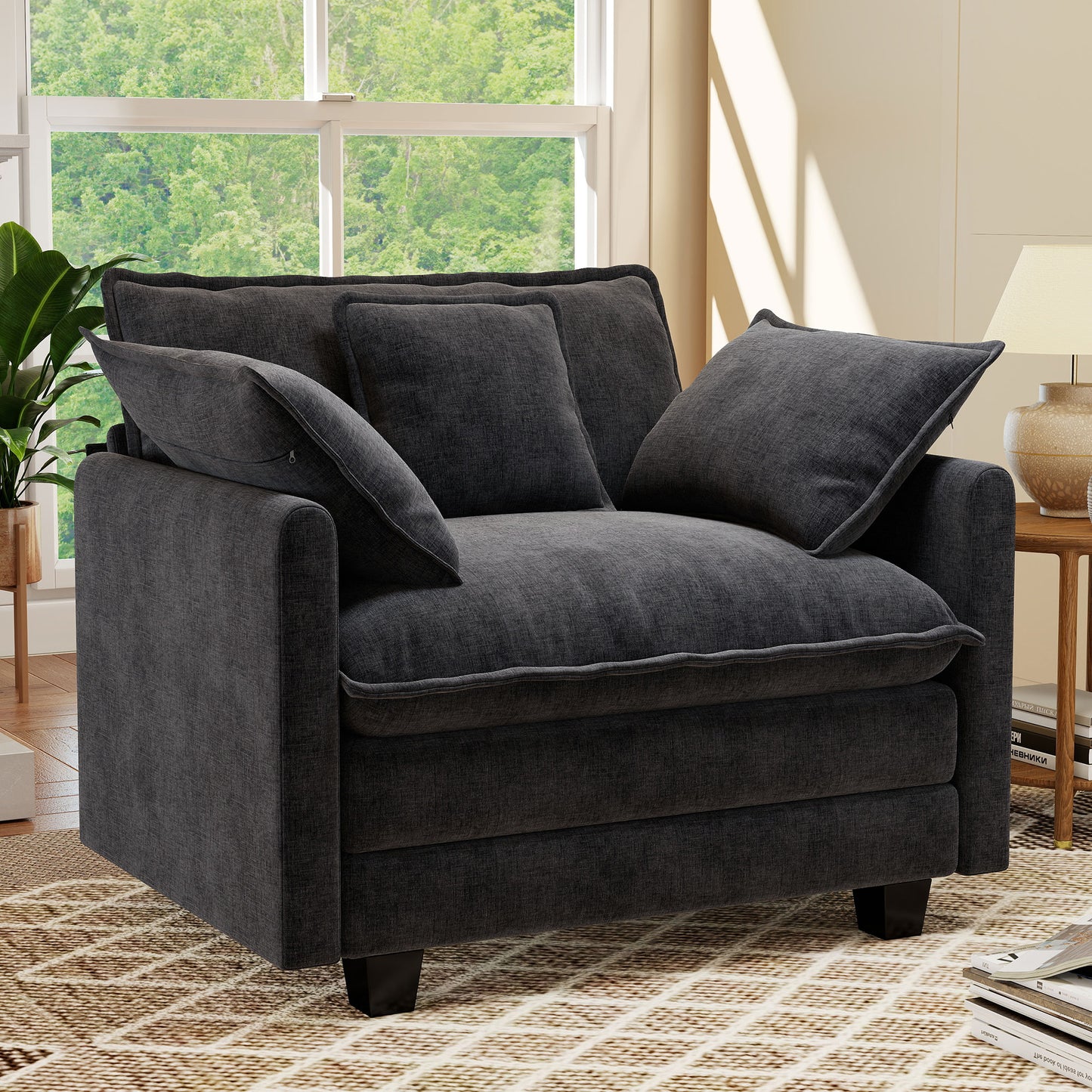 BedLuxury 41.8” Oversized Accent Chair, Chenille Cloud Armchair for Living Room