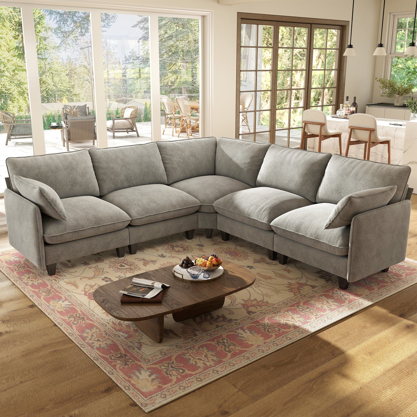 BedLuxury Modular Sectional Sofa with Movable Ottoman,Deep Seat Cloud Couch with High Back for the Living Room