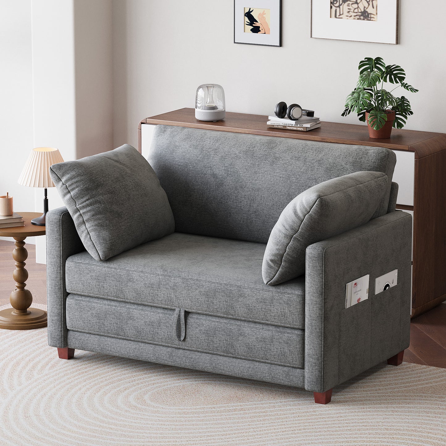 BedLuxury 51" Foldable Loveseat with Storage Pocket, Futon Sofa Bed，Mordern Sleeper Couch for Small Space