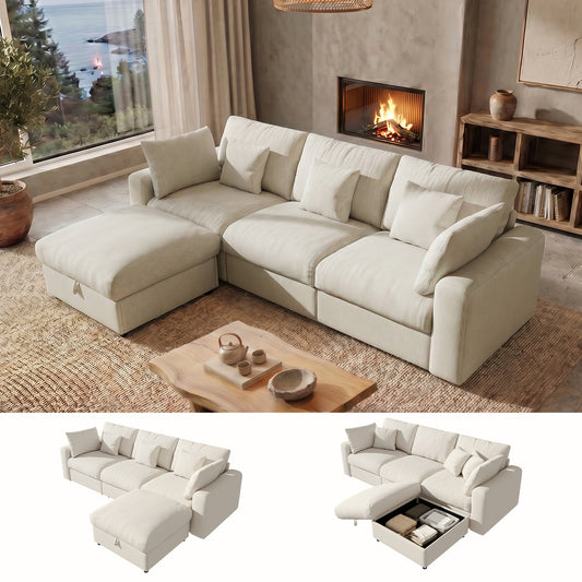 BedLuxury Large Modular Sectional Sofa with Removable Storage Ottoman, Extra Deep Seat Cloud Couch for Living Room, Chenille