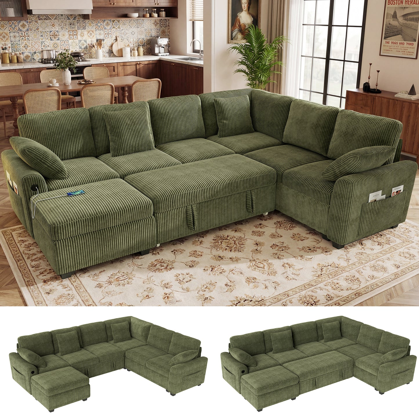 BedLuxury Modular Sectional Sleeper Sofa with Pull Out Bed, USB Charging, Couch for Living Room, Chenille