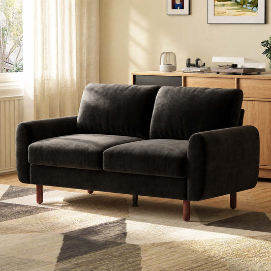 68” Studio Loveseat Couch with Wide Armrests, Modern Small Sofa with Wood Legs for Small Space and Living Room