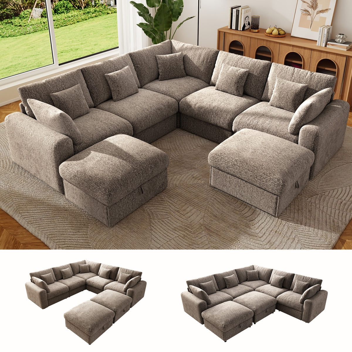 BedLuxury Large Modular Sectional Cloud Sofa with Removable Storage Ottoman, Extra Deep Seat Couch, Living Room Furniture