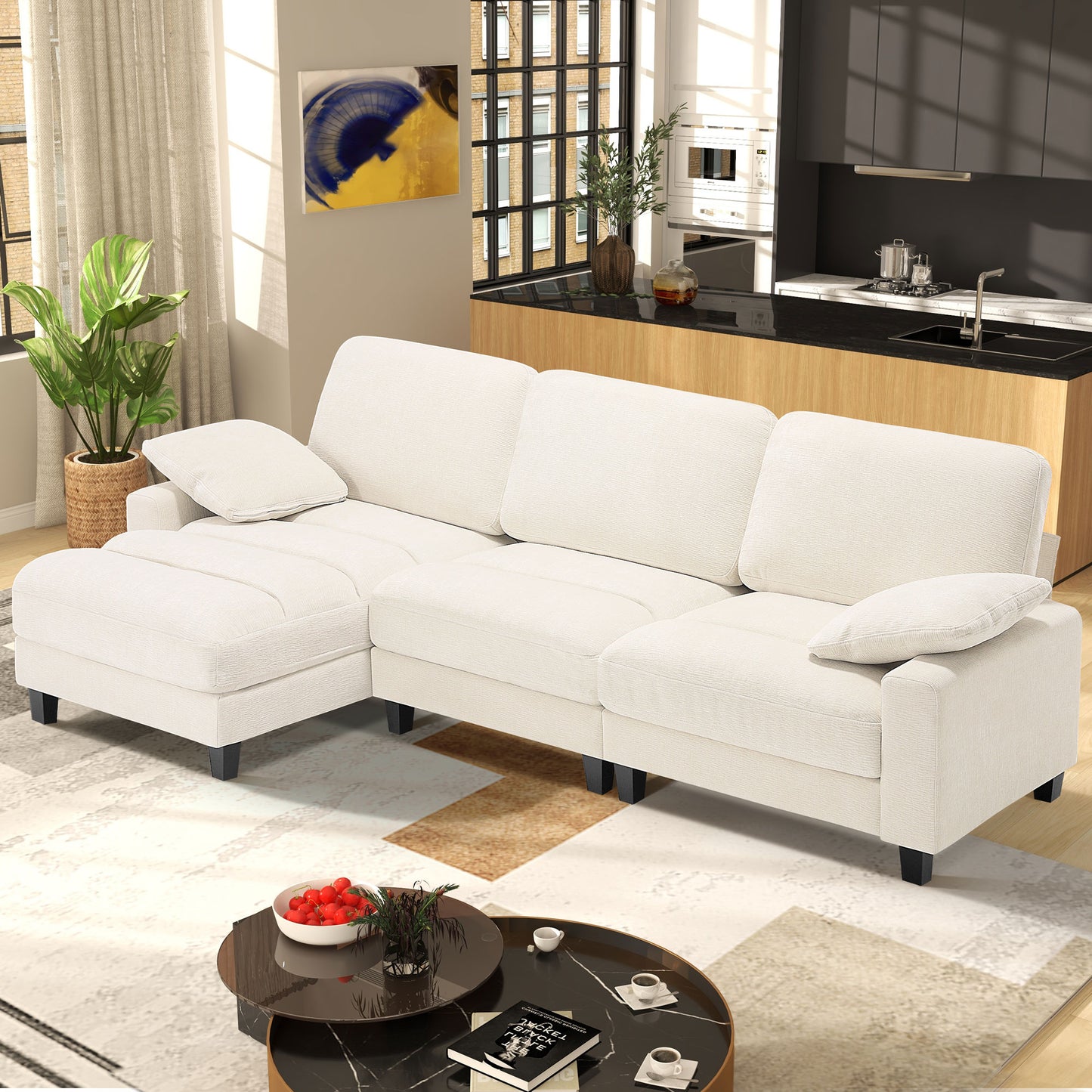 L Shape Couch 3 Seater Comfy Sofa with Reversible Chaise