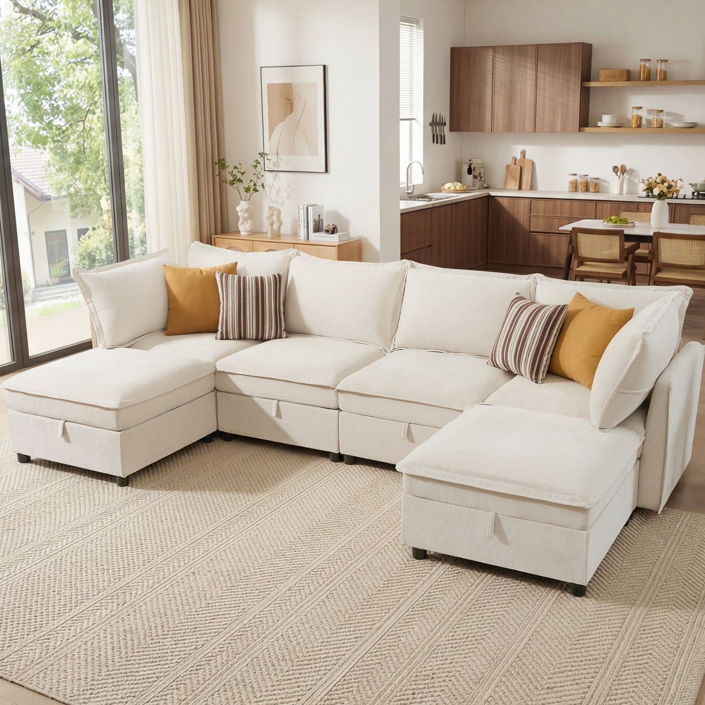 BedLuxury Modular Sectional Sofa with Storage, Modern Sofa Couch with Movable Ottoman for Living room, Office