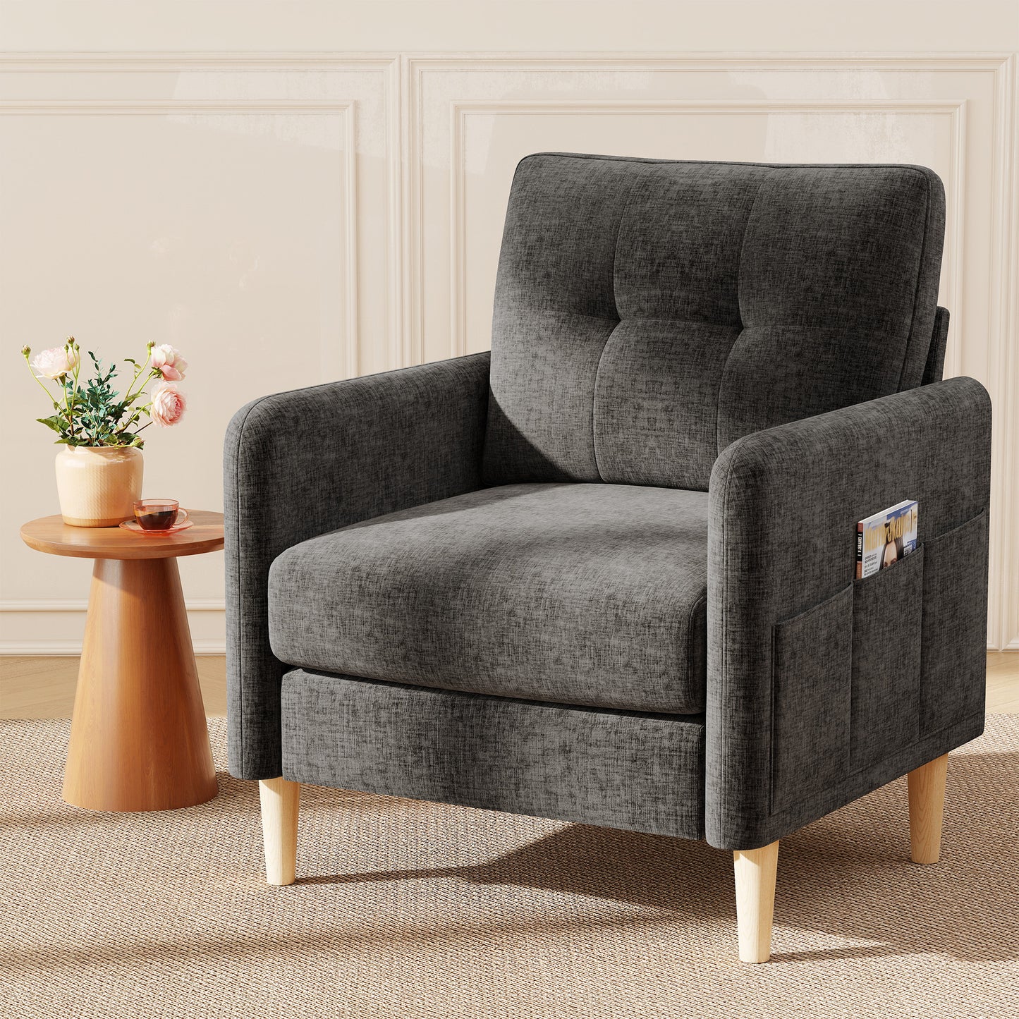 BedLuxury 31’’ High Back Accent Chair with Thick Cushion,Chenille sofa with Supportive Armrests for Living Room and Small Spaces