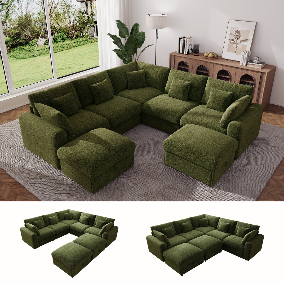 BedLuxury Large Modular Sectional Cloud Sofa with Removable Storage Ottoman, Extra Deep Seat Couch, Living Room Furniture