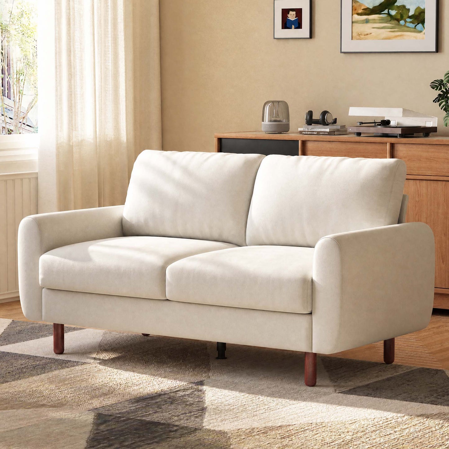 68” Studio Loveseat Couch with Wide Armrests, Modern Small Sofa with Wood Legs for Small Space and Living Room