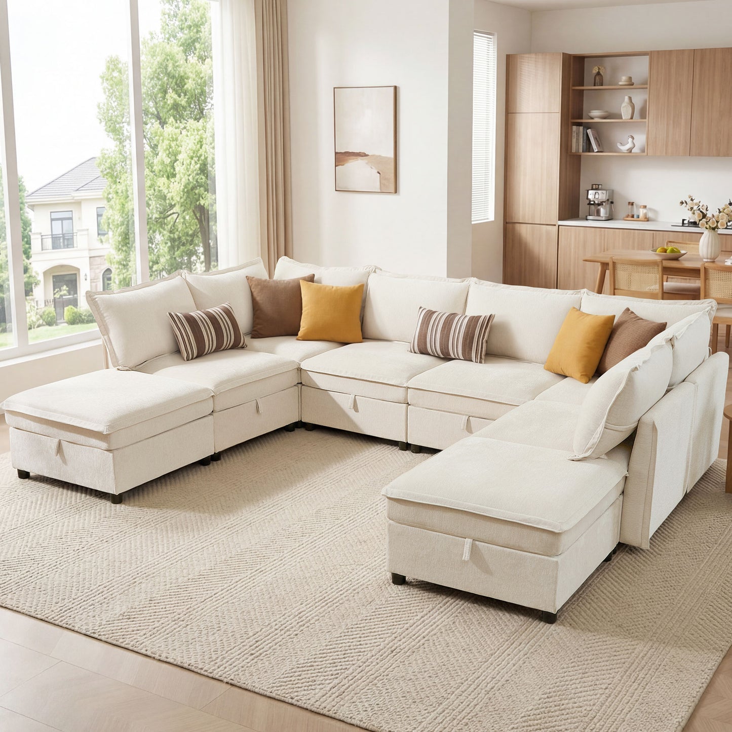 BedLuxury Modular Sectional Sofa with Storage, Modern Sofa Couch with Movable Ottoman for Living room, Office