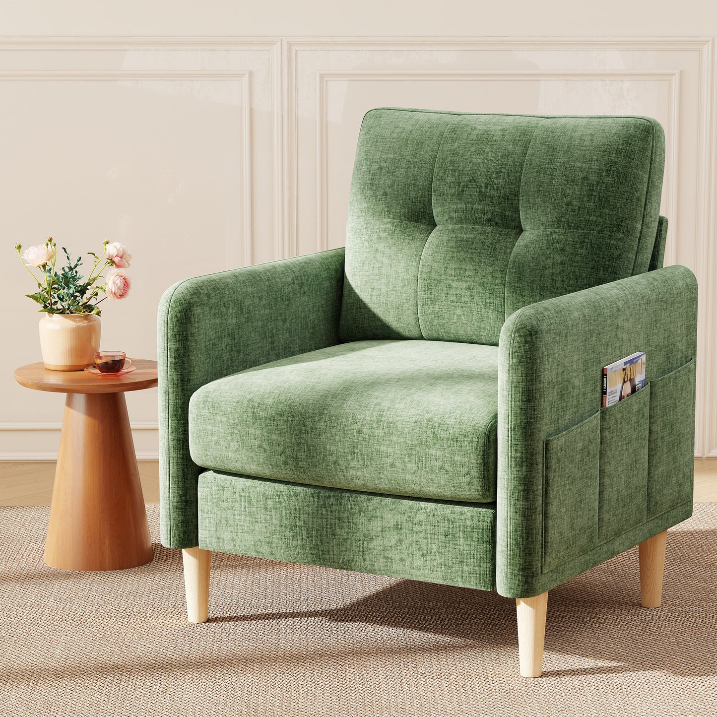 BedLuxury 31’’ High Back Accent Chair with Thick Cushion,Chenille sofa with Supportive Armrests for Living Room and Small Spaces