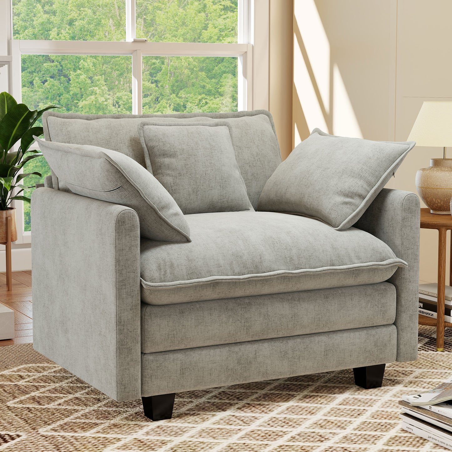 BedLuxury 41.8” Oversized Accent Chair, Chenille Cloud Armchair for Living Room