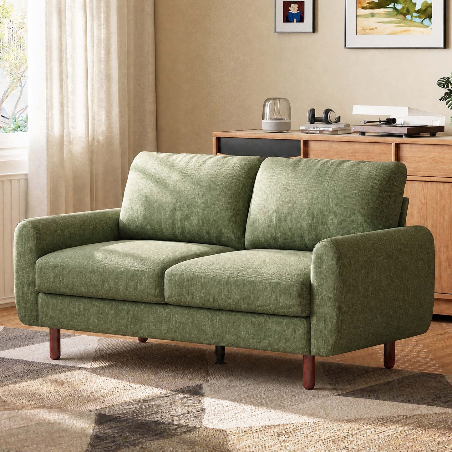 68” Studio Loveseat Couch with Wide Armrests, Modern Small Sofa with Wood Legs for Small Space and Living Room