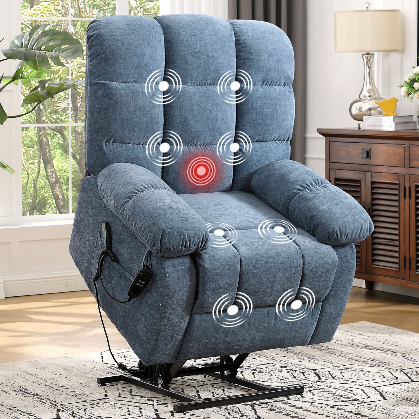 Lay Flat Recliner Power Lift Chair for Elderly with Massage and Heat,Dual Motor Big and Tall Recliner for Living Room with Side Pockets,Infinite Position