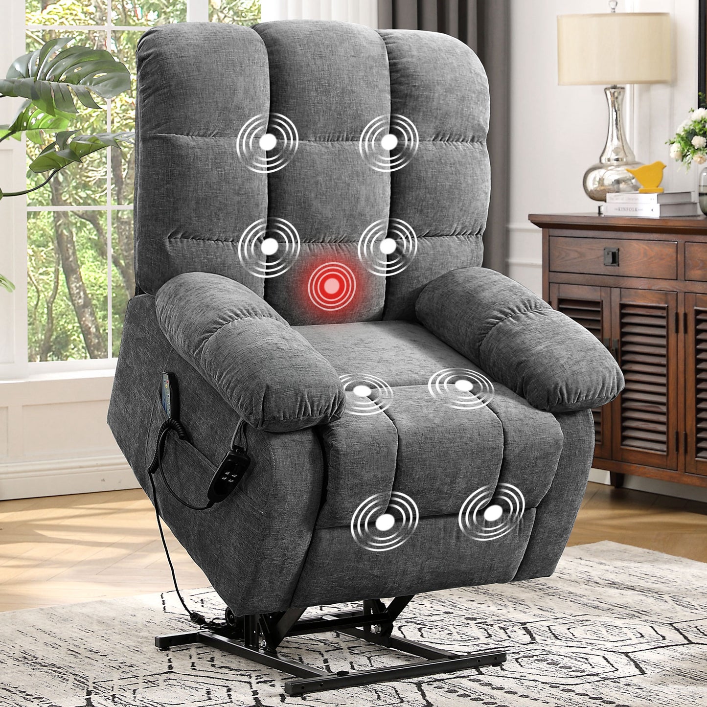 Lay Flat Recliner Power Lift Chair for Elderly with Massage and Heat,Dual Motor Big and Tall Recliner for Living Room with Side Pockets,Infinite Position
