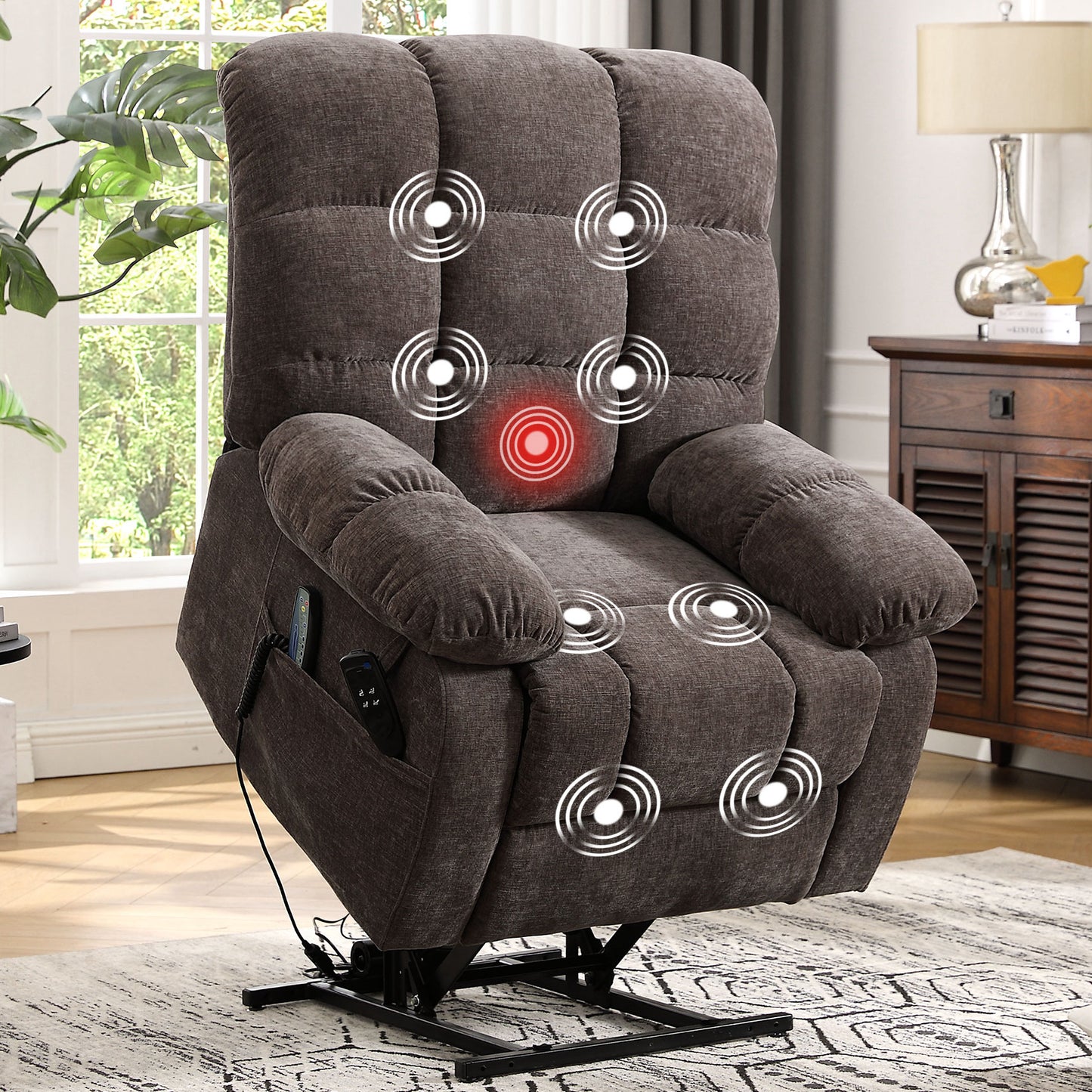 Lay Flat Recliner Power Lift Chair for Elderly with Massage and Heat,Dual Motor Big and Tall Recliner for Living Room with Side Pockets,Infinite Position