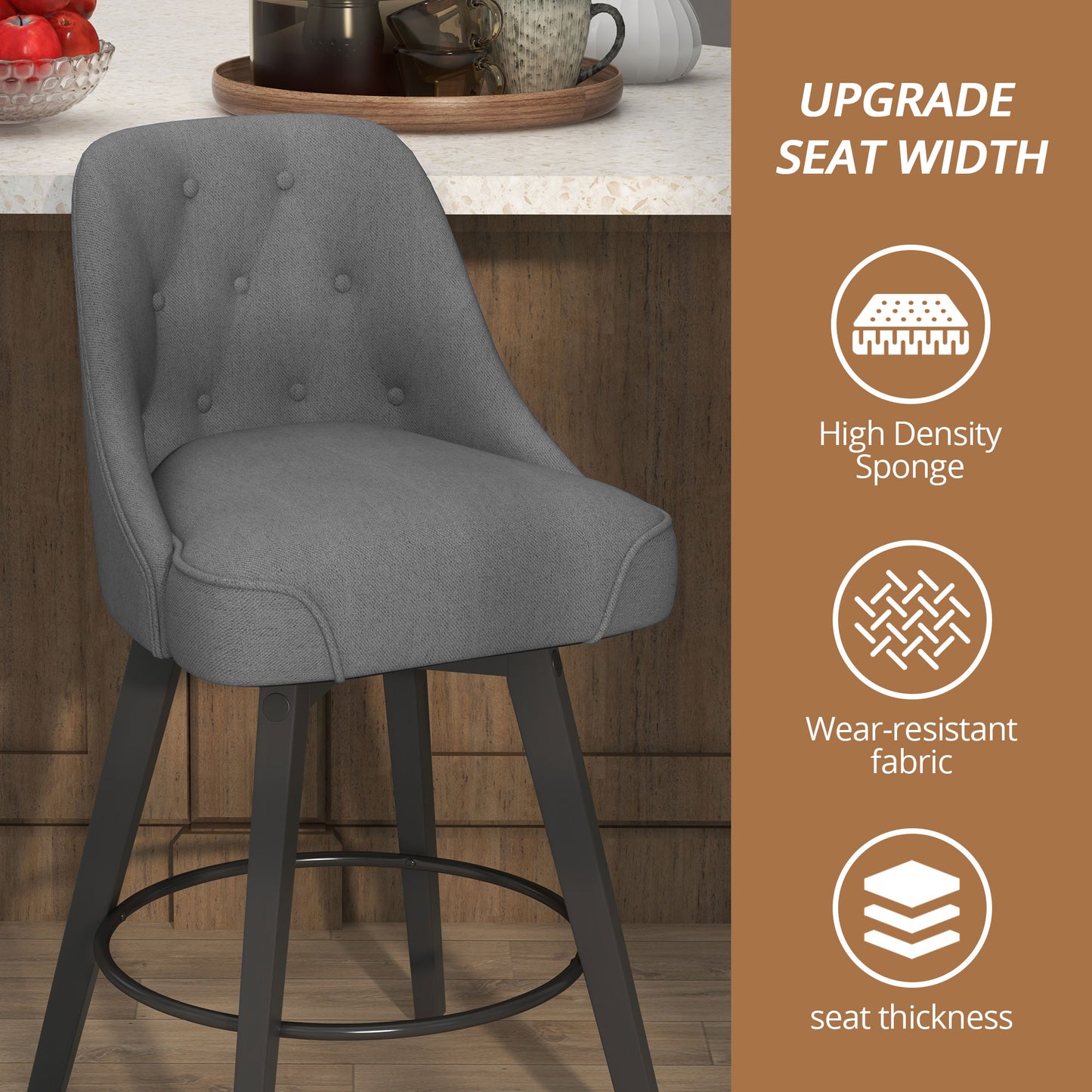 Linen Upholstered Counter Height Bar Stool for Kitchen Island