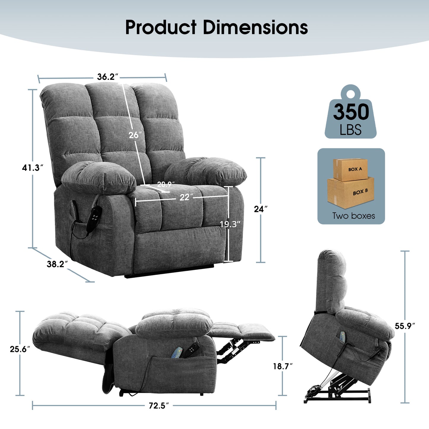 Lay Flat Recliner Power Lift Chair for Elderly with Massage and Heat,Dual Motor Big and Tall Recliner for Living Room with Side Pockets,Infinite Position