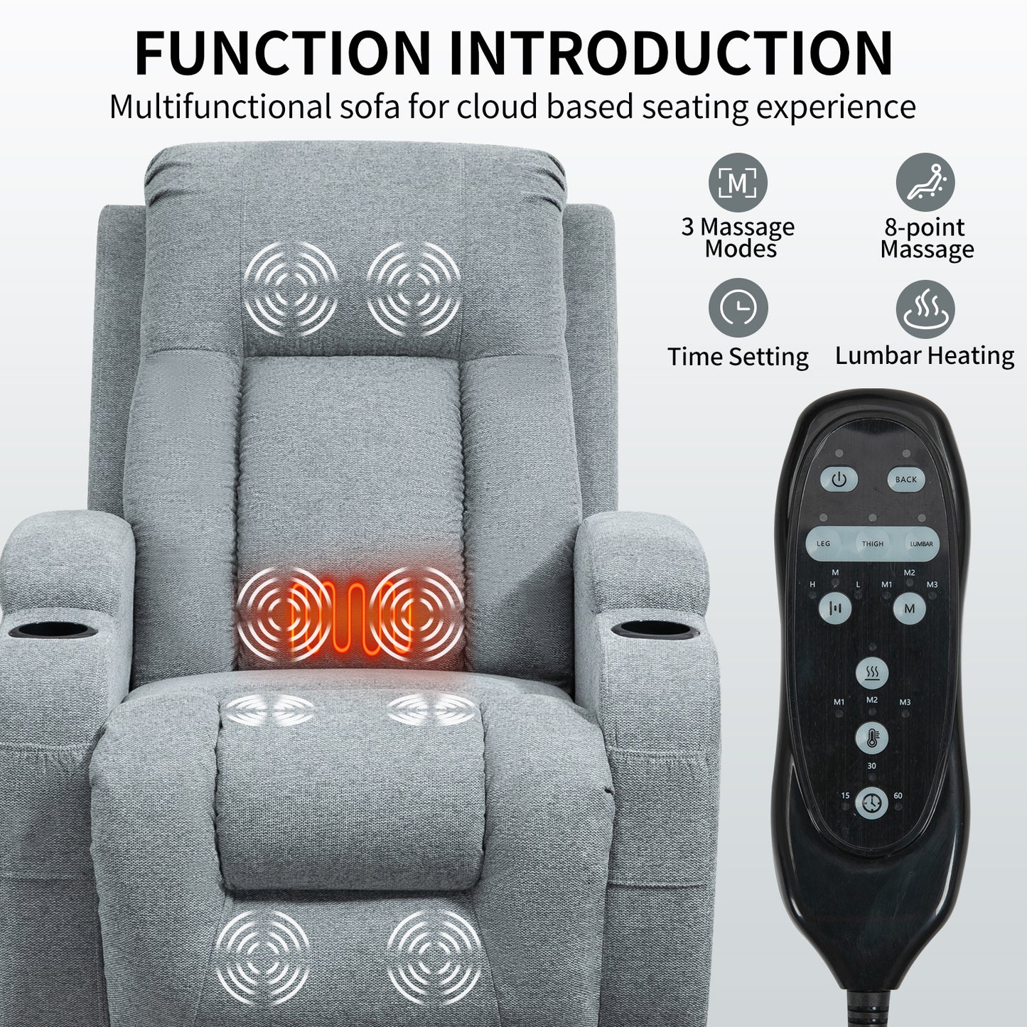 0029 Power Lift Recliner Chair Sofa with Massage and Heat for Elderly