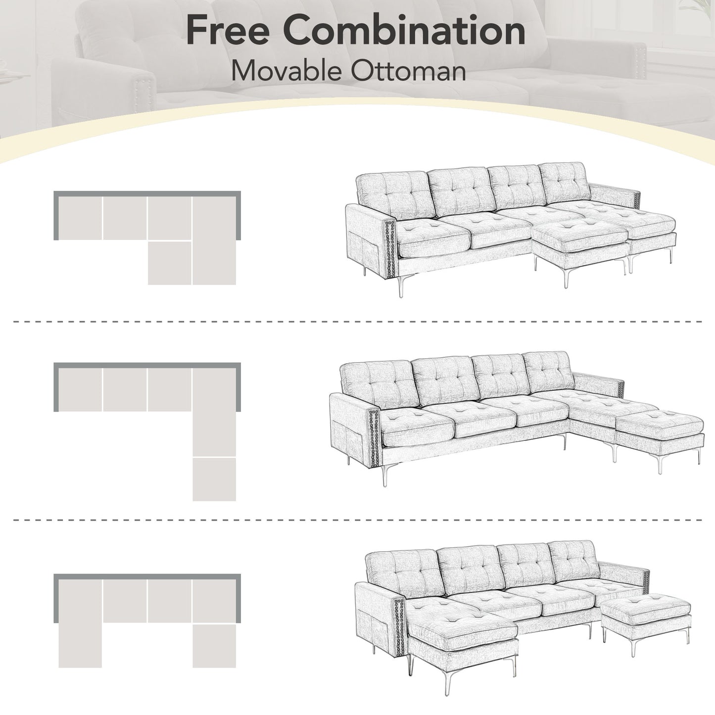 110" L-Shape Convertible Sectional Sofa Couch