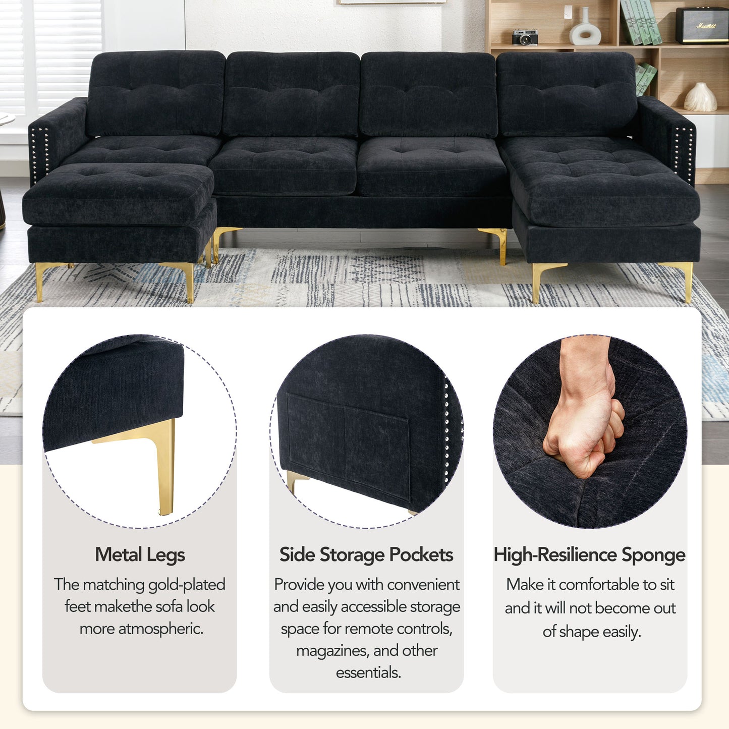 110" L-Shape Convertible Sectional Sofa Couch