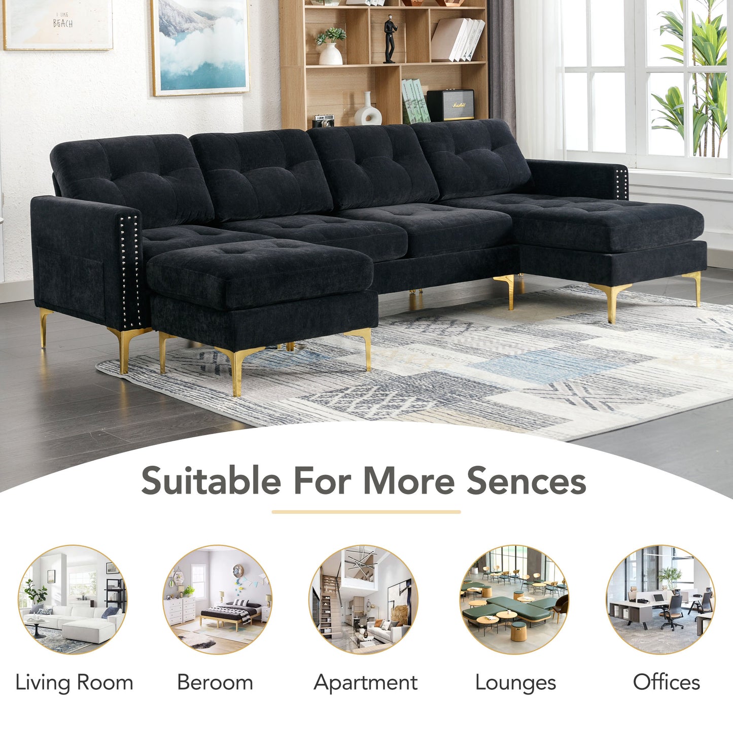 110" L-Shape Convertible Sectional Sofa Couch