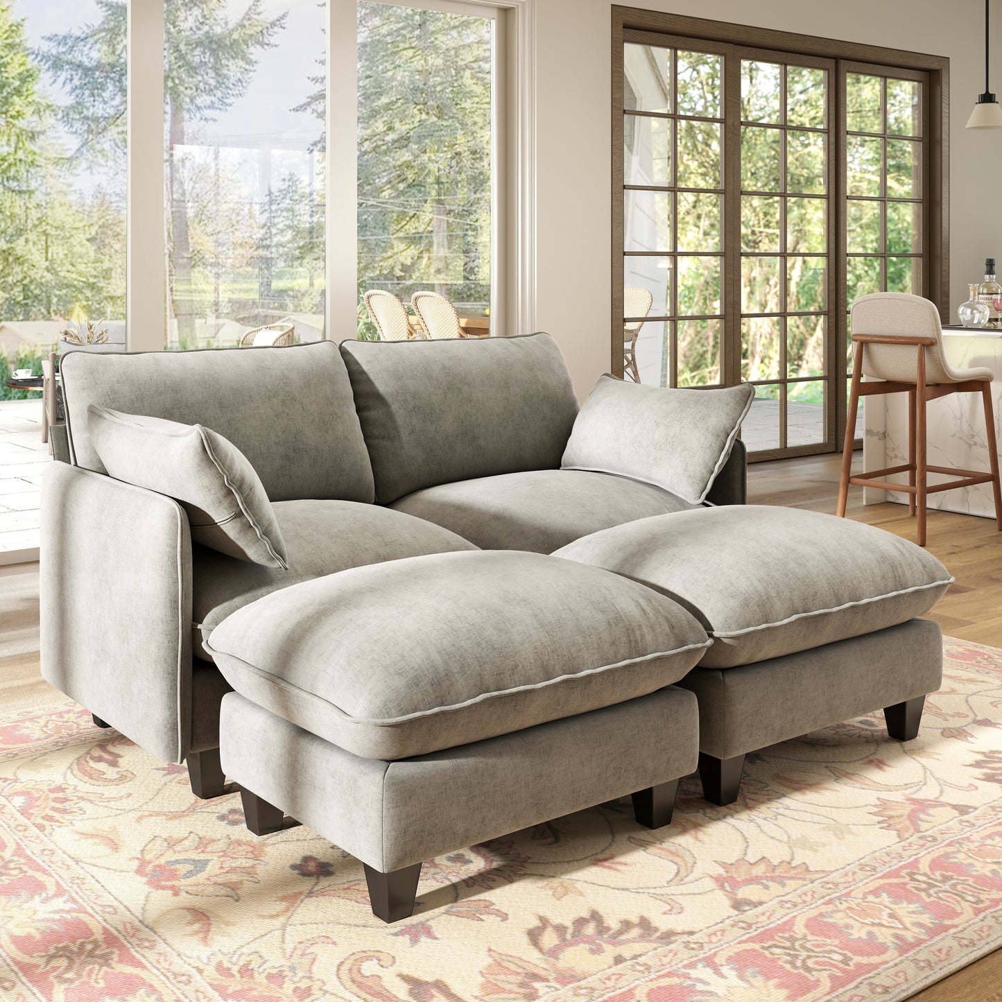 BedLuxury Modular Sectional Sofa with Movable Ottoman,Deep Seat Cloud Couch with High Back for the Living Room