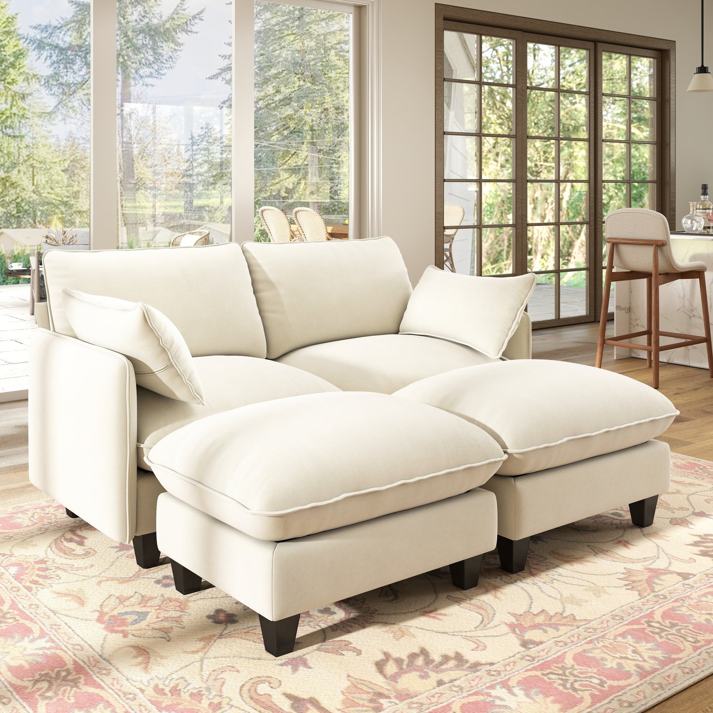 BedLuxury Modular Sectional Sofa with Movable Ottoman,Deep Seat Cloud Couch with High Back for the Living Room