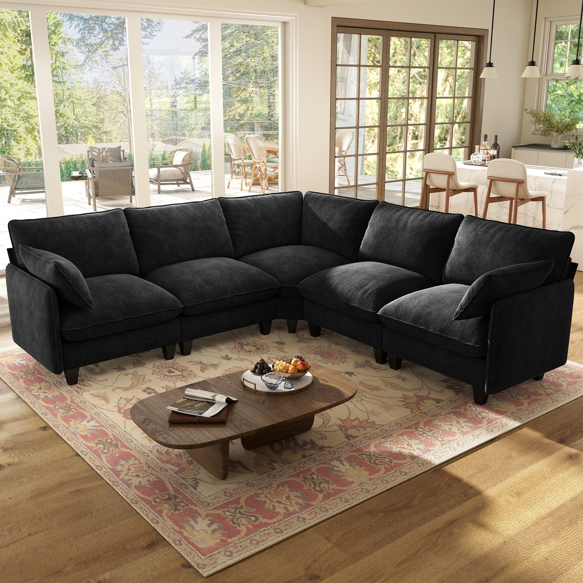 BedLuxury Modular Sectional Sofa with Movable Ottoman,Deep Seat Cloud Couch with High Back for the Living Room
