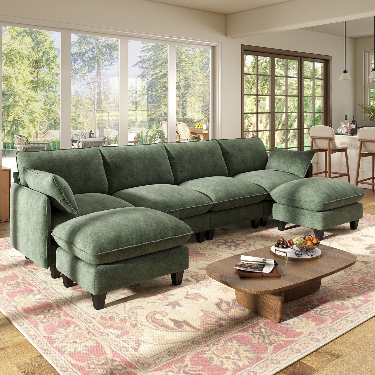 BedLuxury Modular Sectional Sofa with Movable Ottoman,Deep Seat Cloud Couch with High Back for the Living Room
