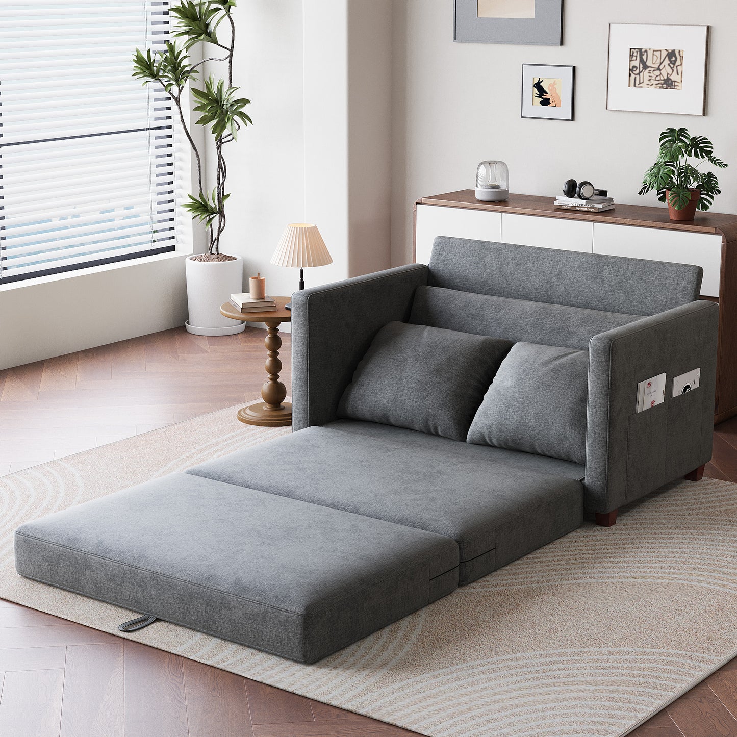 BedLuxury 51" Foldable Loveseat with Storage Pocket, Futon Sofa Bed，Mordern Sleeper Couch for Small Space