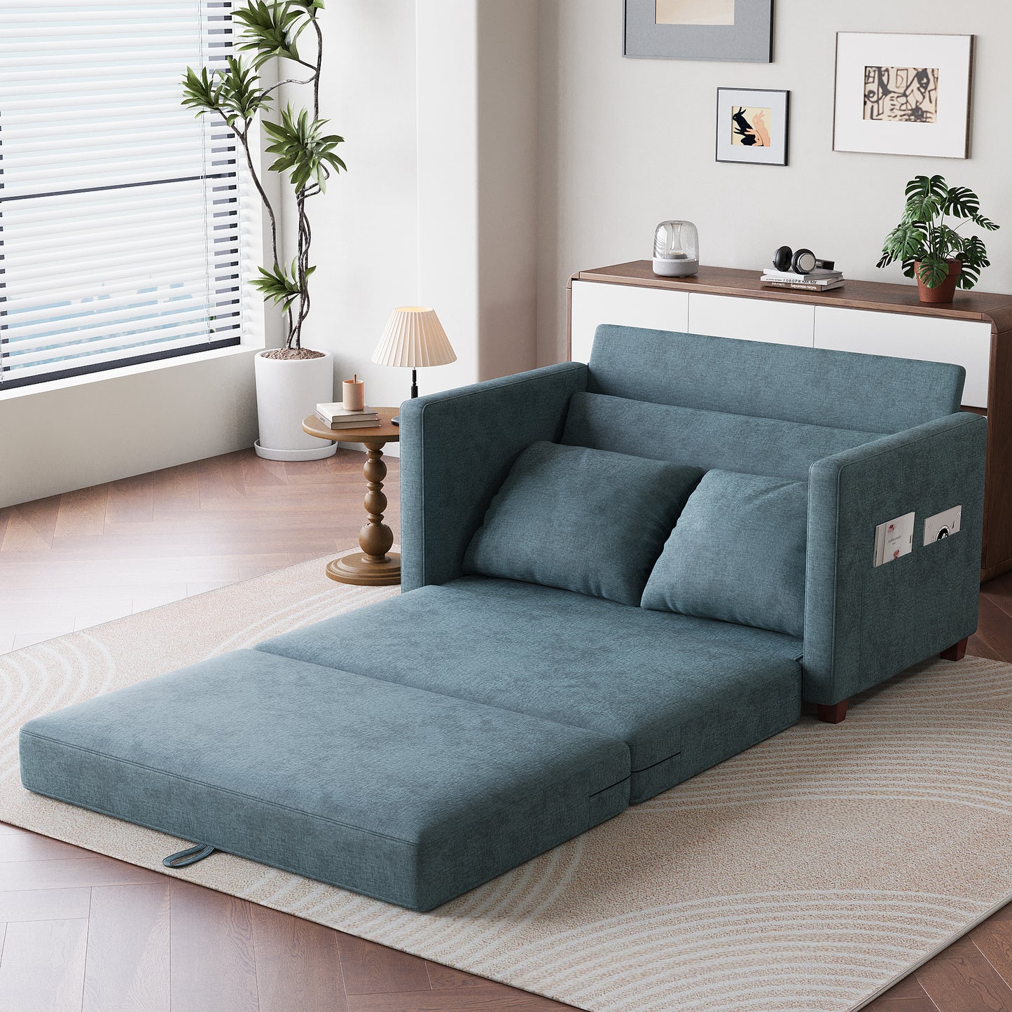 BedLuxury 51" Foldable Loveseat with Storage Pocket, Futon Sofa Bed，Mordern Sleeper Couch for Small Space