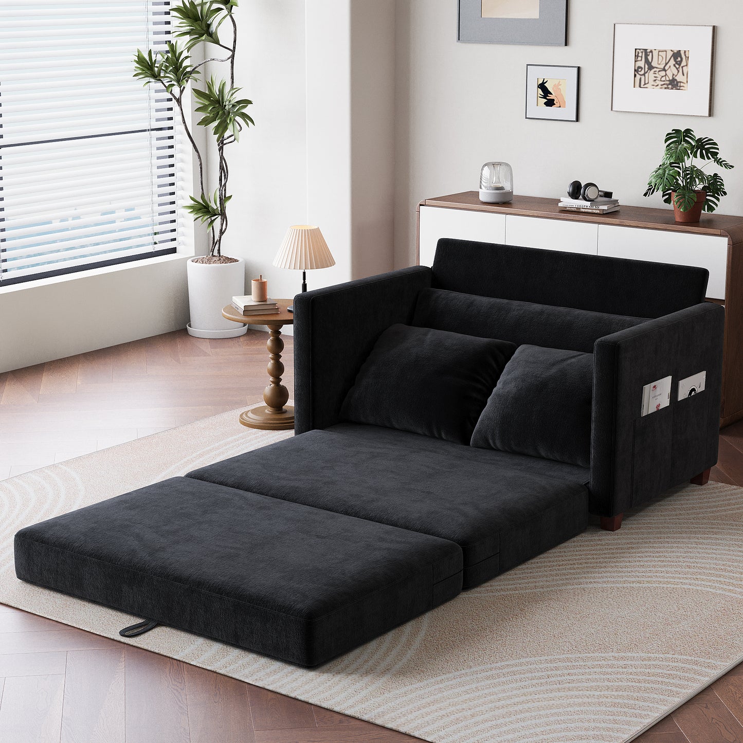 BedLuxury 51" Foldable Loveseat with Storage Pocket, Futon Sofa Bed，Mordern Sleeper Couch for Small Space
