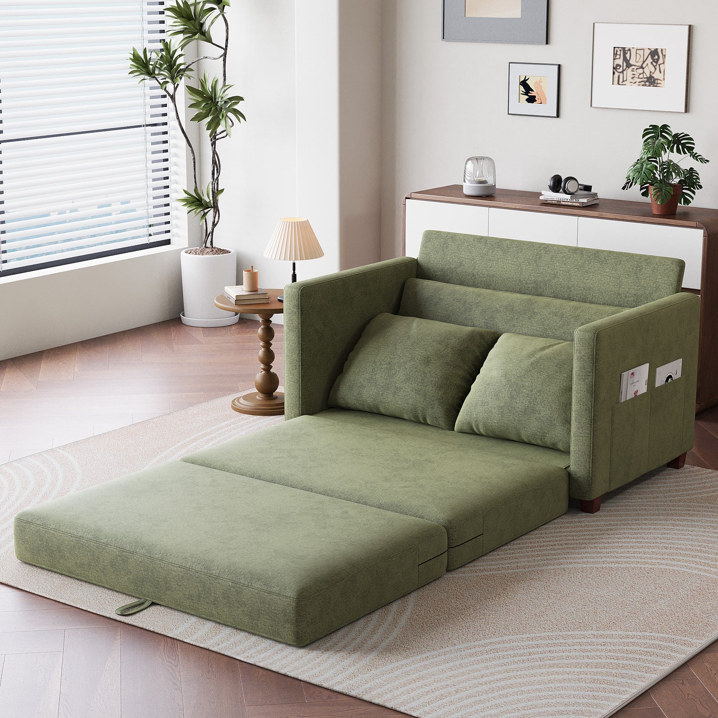 BedLuxury 51" Foldable Loveseat with Storage Pocket, Futon Sofa Bed，Mordern Sleeper Couch for Small Space
