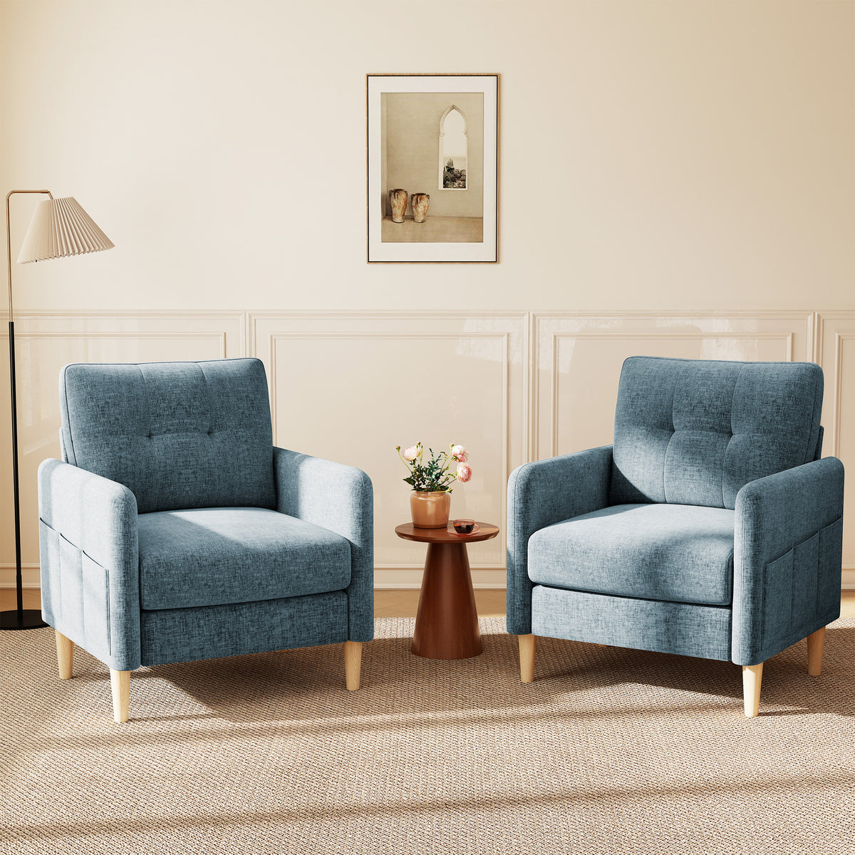 BedLuxury 31’’ High Back Accent Chair with Thick Cushion,Chenille sofa with Supportive Armrests for Living Room and Small Spaces