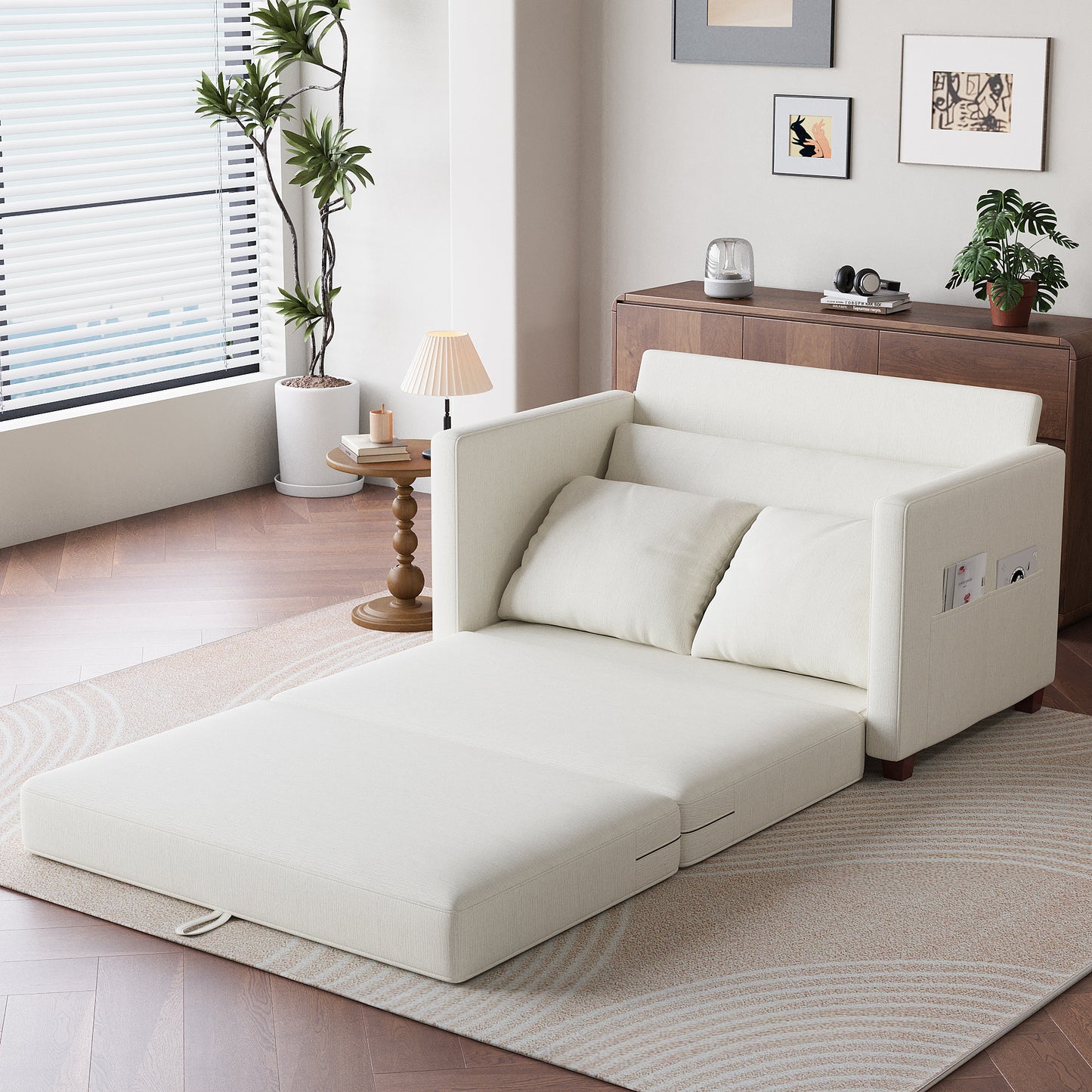 BedLuxury 51" Foldable Loveseat with Storage Pocket, Futon Sofa Bed，Mordern Sleeper Couch for Small Space
