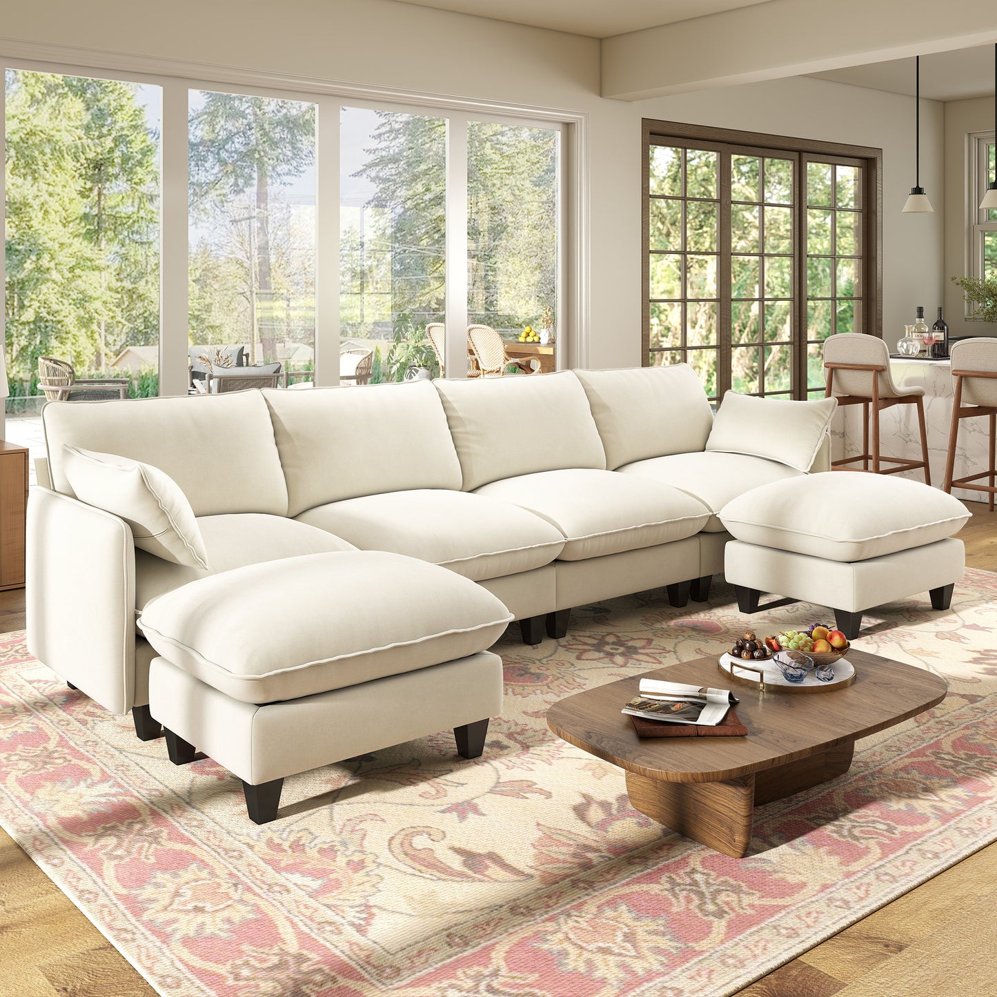 BedLuxury Modular Sectional Sofa with Movable Ottoman,Deep Seat Cloud Couch with High Back for the Living Room