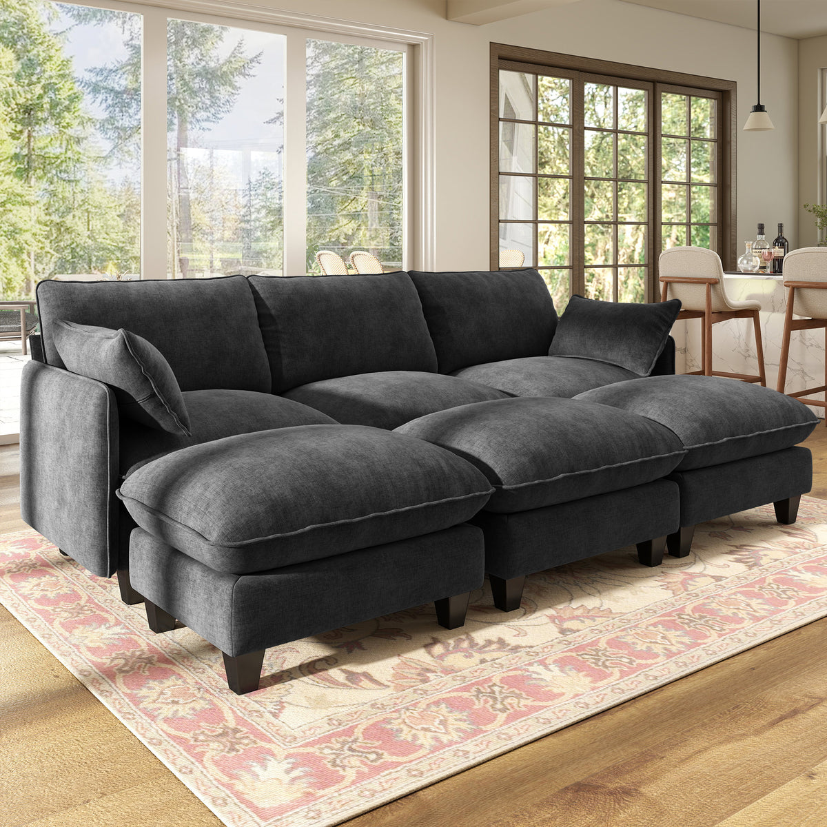BedLuxury Modular Sectional Sofa with Movable Ottoman,Deep Seat Cloud Couch with High Back for the Living Room