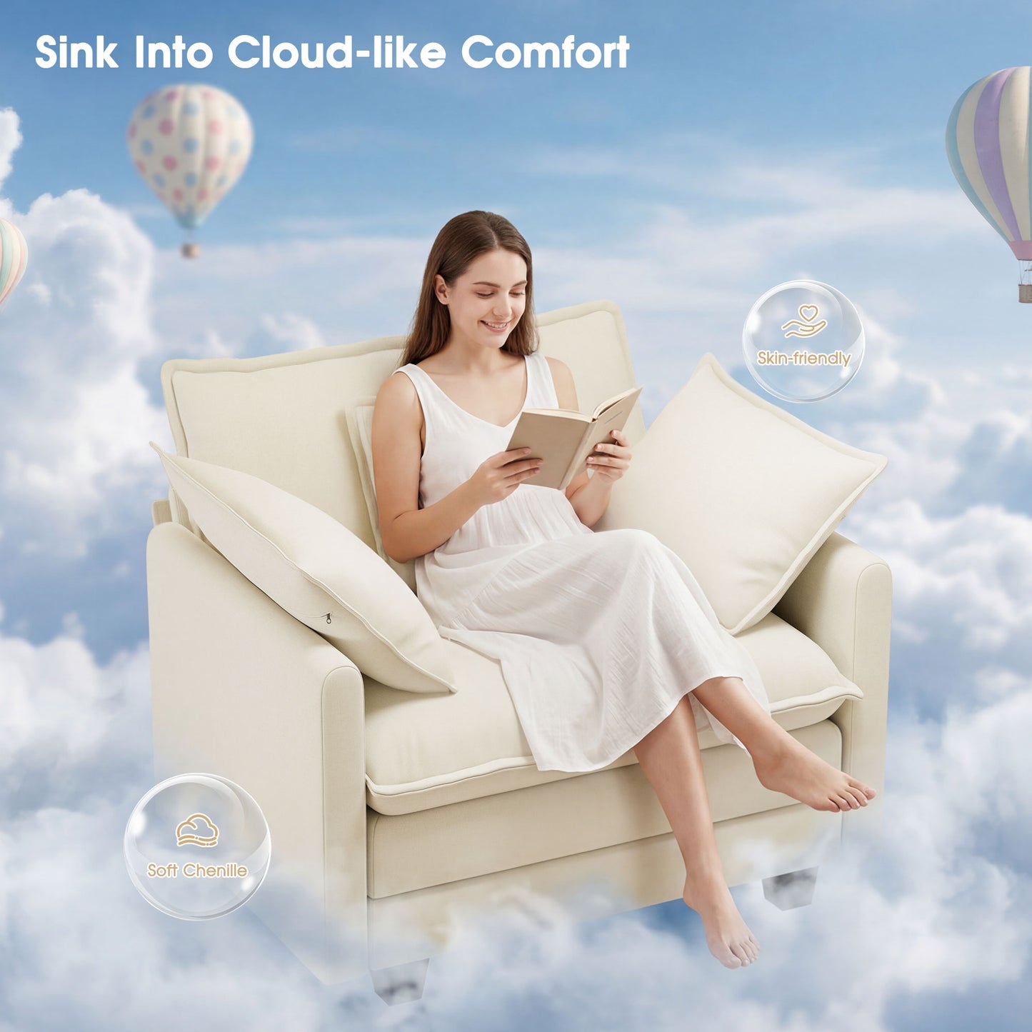 BedLuxury 41.8” Oversized Accent Chair, Chenille Cloud Armchair for Living Room