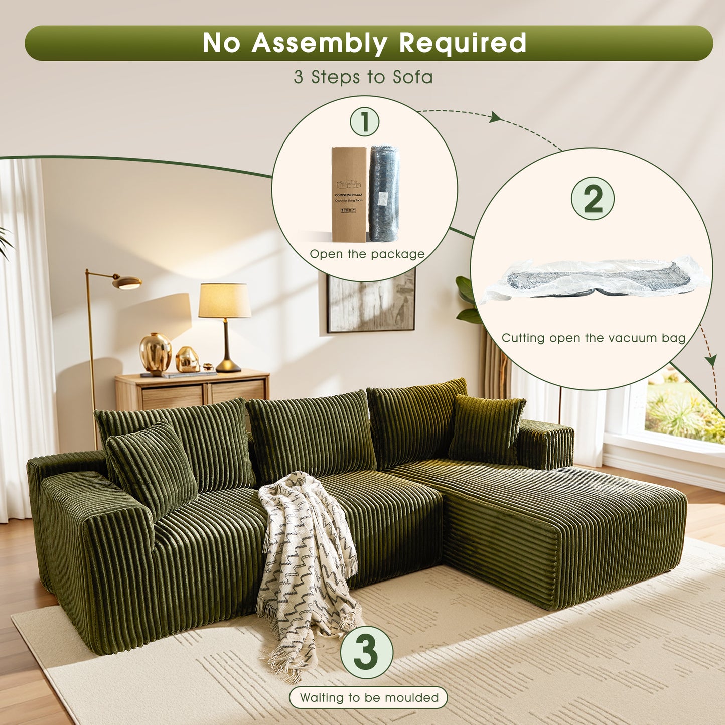 BedLuxury 110'' Modular Sectional Sofa,Sleeper Bed,L shaped Boneless Cloud Couch with Deep Seats for Living Room,No Assembly Required