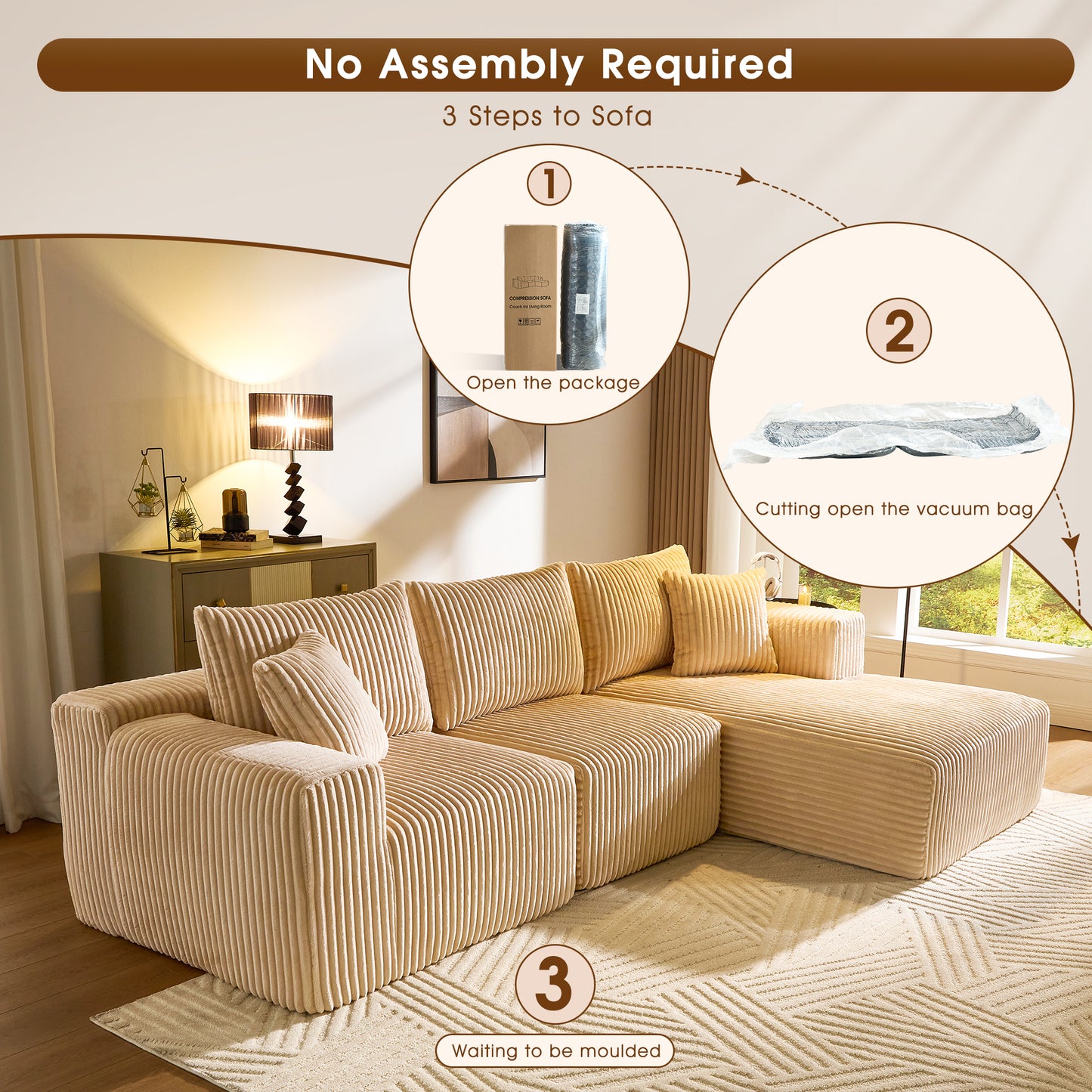 BedLuxury 110'' Modular Sectional Sofa,Sleeper Bed,L shaped Boneless Cloud Couch with Deep Seats for Living Room,No Assembly Required