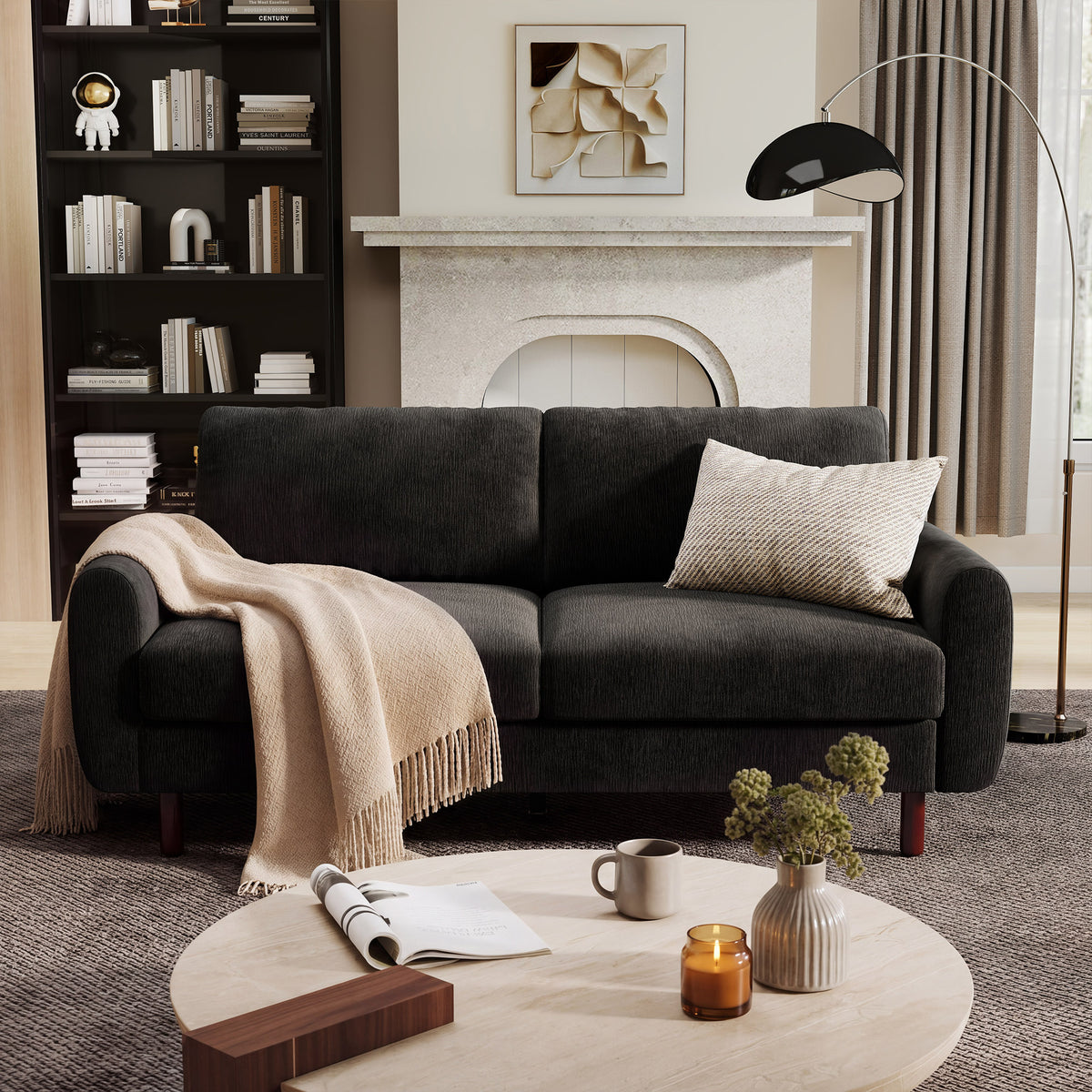 Studio Loveseat Couch with Wide Armrests, Modern Small Sofa with Wood Legs for Small Space and Living Room