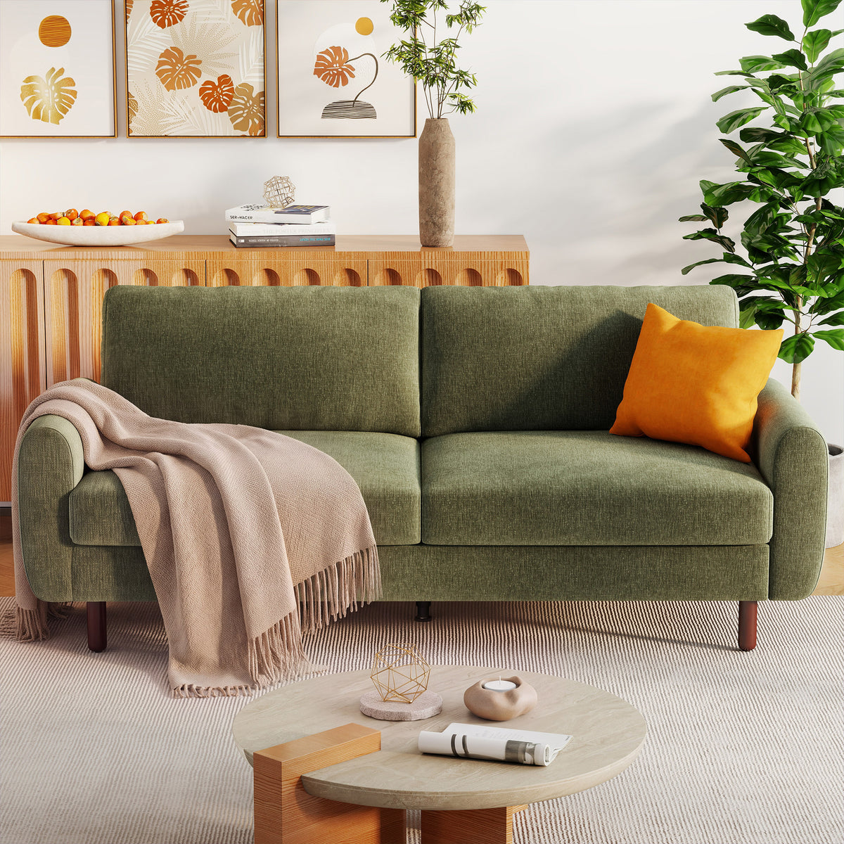 Studio Loveseat Couch with Wide Armrests, Modern Small Sofa with Wood Legs for Small Space and Living Room