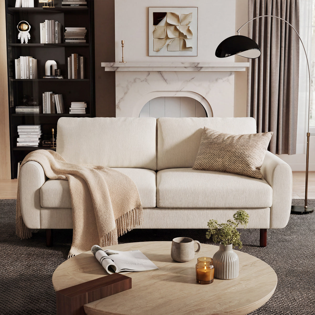 Studio Loveseat Couch with Wide Armrests, Modern Small Sofa with Wood Legs for Small Space and Living Room