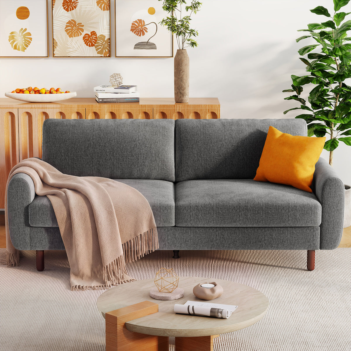 Studio Loveseat Couch with Wide Armrests, Modern Small Sofa with Wood Legs for Small Space and Living Room