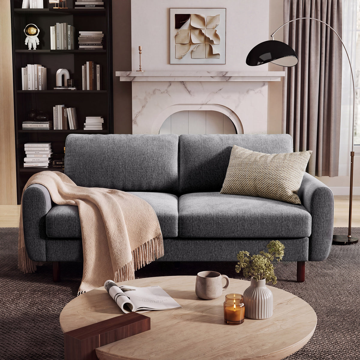 Studio Loveseat Couch with Wide Armrests, Modern Small Sofa with Wood Legs for Small Space and Living Room
