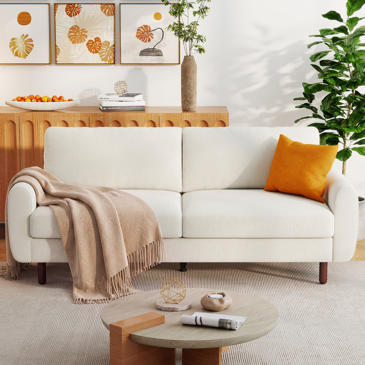 Studio Loveseat Couch with Wide Armrests, Modern Small Sofa with Wood Legs for Small Space and Living Room
