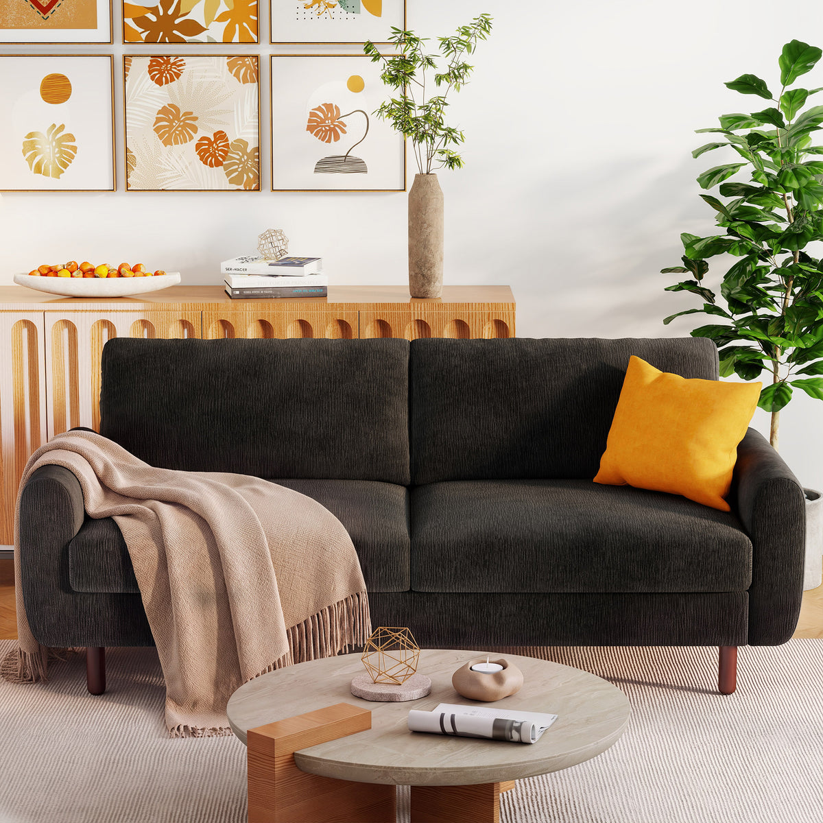 Studio Loveseat Couch with Wide Armrests, Modern Small Sofa with Wood Legs for Small Space and Living Room